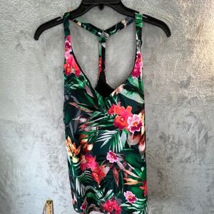 Aqua Green Tropical Floral Racerback Tankini Swim Top 24W